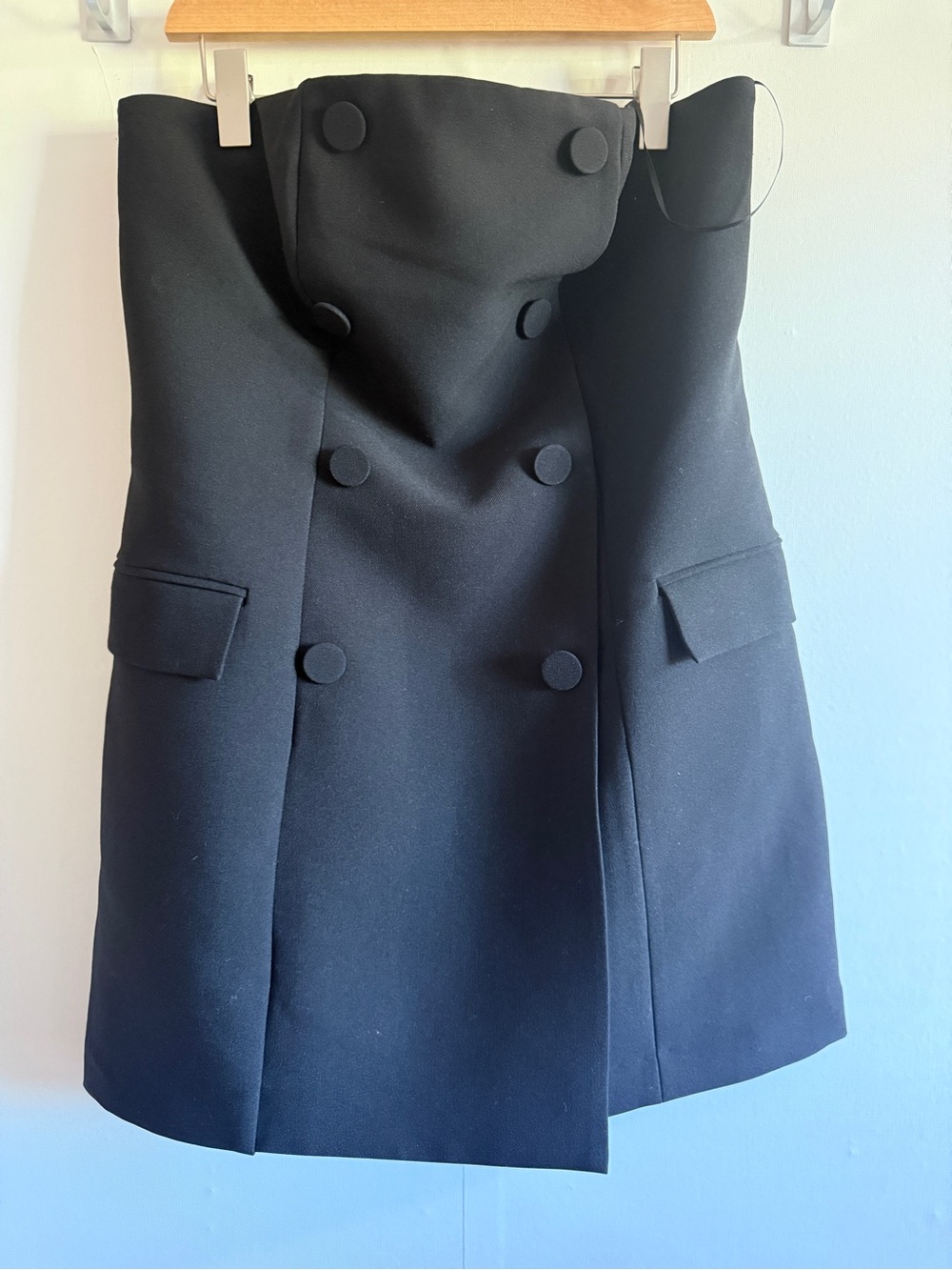 H&M Black Double Breasted A-Line Mini Skirt Size L 46 Tailored Preppy Strapless
